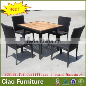 Outdoor Teak Wood Table and Armless Chairs Square Dining Table Set thumbnail-2