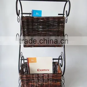 RH-4470 Two Tier Scroll Design Wicker Display Magazine Rack thumbnail-3