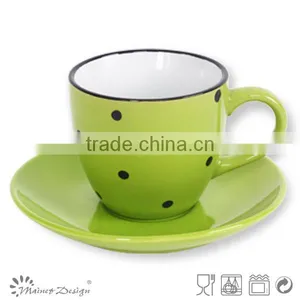 Solid Color With Engraved Doted Cup and Saucer Ceramic thumbnail-1