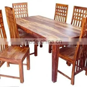 Natural Finish Wooden Dining Table Set With Six Chair thumbnail-1
