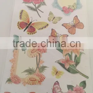 Orange Color Flowers & Butterfly Design Decorative Shinny Glitter Sticker, Graceful Design Decorative Sticker thumbnail-4