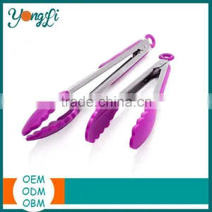 Silicone Stainless Steel Tong Set - BBQ Salad Bread Serving Tongs Kitchen Cooking Tools thumbnail-1