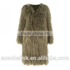 Best Selling Fashion Green Sheepskin Long Coats for Ladies thumbnail-4