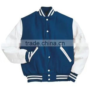 Quality Royal Blue With White Sleeves Varsity Jacket thumbnail-1