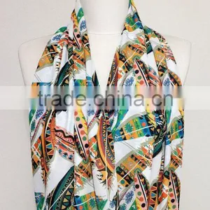 Colourful Ikat Feather Pattern Infinity Scarf, Circle Scarf, Scarves, Tube Scarf, Spring - Fall - Winter - Summer Fashion thumbnail-4