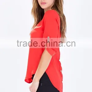 Latest Roll Sleeves Beaded Woman Blouse Fashion Blouse for Daily Life thumbnail-6