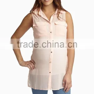 100% Polyester Double Pocket Front Chiffon Blouse for Maternity Nursing Clothes thumbnail-2