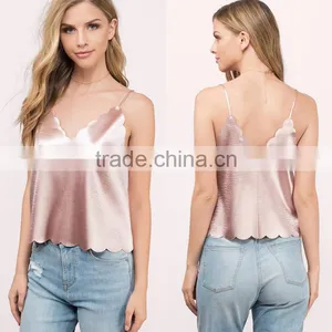 2017 Latest Fashion Design Sexy Ladies 2017 Fashion Lady Clothing Lastest Summer Pink Blouse Satin Tank Top thumbnail-1