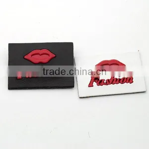 Black/white PU Leather Sew on Patches With Red Metal Lips Plates Fashion Clothing Label for Jeans/jacket PLB-012 thumbnail-2