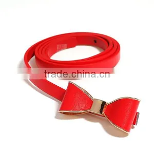 PU Leather Belt Waistband Bowknot Gold Plated Red Adjustable thumbnail-1