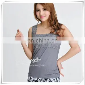 Lace Trim Square Neck Tank Top Bamboo Fiber Ladies Sleeveless Vest thumbnail-1