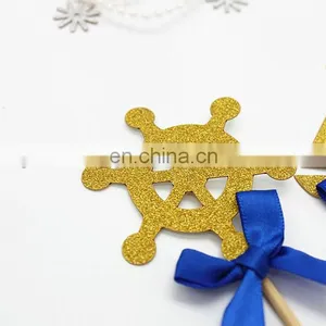 Sea Theme Gold Glitter Topper With Blue Bow Cake Decoration thumbnail-3