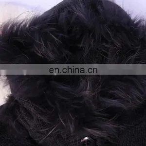 Raccoon and Rabbit Fur Trimming Cape Cloak With Buttons for Women Knitwear European Style thumbnail-5
