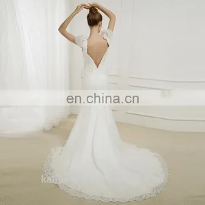 EB2905 Dropped Scoop Cap Sleeve V-neck Diagonal Pleat Criss-cross Sheath Mermaid Wedding Dress thumbnail-2