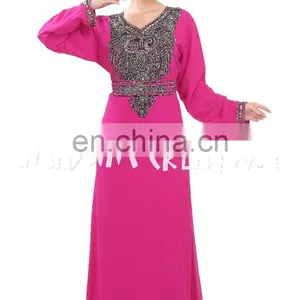 Women Fancy Maxi Caftan Abaya Jalabiya Jilbab Silver Beads Embroidery Dress thumbnail-5
