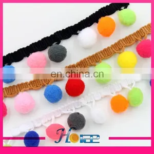 Hea188 Crochet Colorful Cotton Lace Trim Pom Pom Lace Trim for Garment thumbnail-1