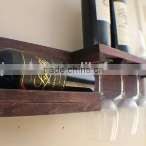 Antique Style Solid Wooden Wine Wall Shelf With Glasses thumbnail-2
