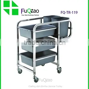 Service Equipment Restaurant Hotel Product 4 Wheel 3-tier Stainless Steel Service Trolley With Square Tub Quality Choice thumbnail-4