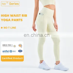 Ribbed High Waisted Leggings Without T Line Gym Outfit Scrunch Butt Yoga Pants Women thumbnail-1