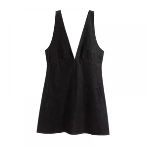 European and American Style Women's Clothing New Fashion Denim Wide Shoulder Lead Mini Dress for Women thumbnail-1