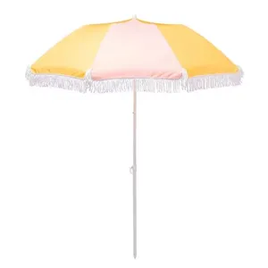 Eco-Friendly 7FT Wooden Pole Beach Umbrella Portable UPF50+ Fringe Canopy Wholesale Patio Umbrella thumbnail-5