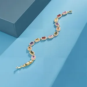 Beautiful Multi Shape Colorful Cubic Zirconia Link Chain Bracelets for Women Adjustable Trendy Hand Jewelry thumbnail-5