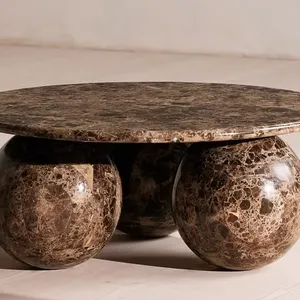 Luxury Brown Natural Marble Stone Tea Coffee Table & Desk - Home Use Stone Furniture thumbnail-3