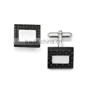 Stainless Steel Polished And Brushed Carbon Fiber Cuff Links, Black Carbon Fiber Cufflinks thumbnail-1