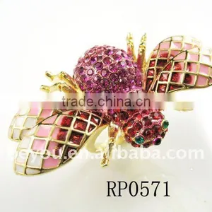 Newest Gold Pink Bumble Bee Ring Crystal thumbnail-1