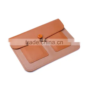 Factory Whole Sale Brown PU Leather 14 Inch Laptop Sleeve thumbnail-3