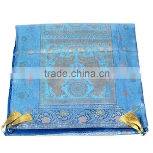Elephant Design Sky Blue Color Indian Silk Rectangel Table Runner thumbnail-1