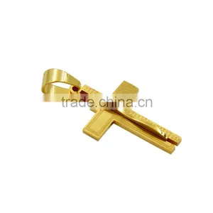 Fashion Gold Plated Jewelry Stainless Steel Scriptures Cross Necklace Pendant thumbnail-4