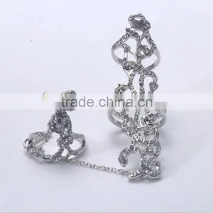 Cheapest Hot Sale Two Finger Rings Rhinestone Stainless Steel Silver Rings thumbnail-5