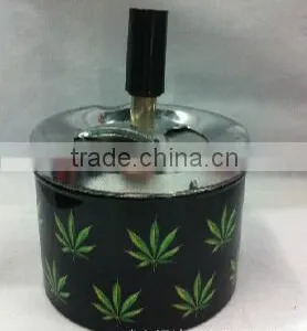 ASHTRAY METAL WEED MARIJUANA LEAF GIFT NEW SMOKE CIGARETTE PUSH DOWN SPINNING thumbnail-1