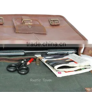 Handmade Vintage Small Leather Shoulder Laptop Bag 11"Satchel Leather Briefcase thumbnail-2