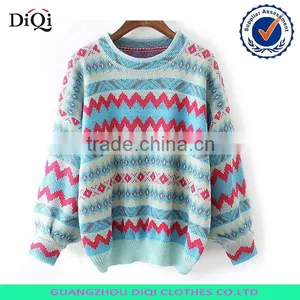 Candy Color Geometric Stripped Pattern Joker Loose Knitwear thumbnail-1