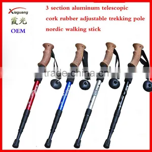 3 Section Aluminum Telescopic Cork Wood Rubber Adjustable Trekking Pole Nordic Wooden Walking Stick thumbnail-1