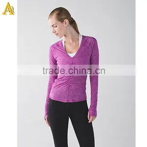 Fashion Design Women Workout Training Gym Sports Long Sleeve Raglan Burnout t Shirts With Rounded Drop-tail Hem Wholesale thumbnail-1