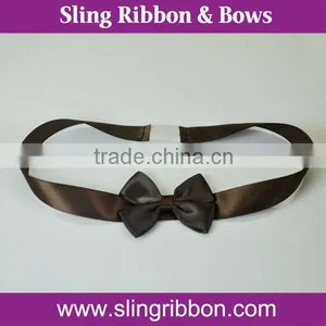 High Quality Wholesale Pink Pre-tied Satin Ribbon Bow With Elastic Loop thumbnail-1