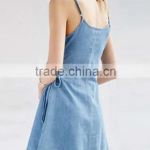 Women's Soft Slim Fit Sleeveless Blue Denim Beach Dress thumbnail-3