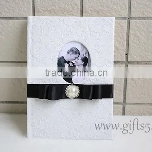 Elegant White Lace Wedding Guest Book Wiht Photo Frame Put Your Own Photo on the Book thumbnail-5