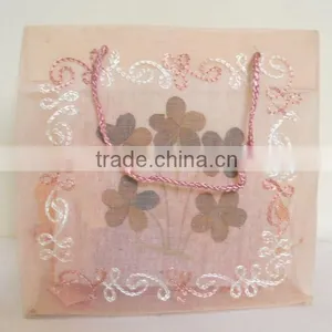 Fine 100% Cotton Organza Bag With Natural Dry Flower Work & Hand Embroidery thumbnail-1