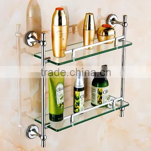 80100 Bathroom Shelf Contracted Silver Double Glass Shelf Hotel Use 3c Proved thumbnail-1
