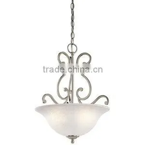 Brushed Nickel 3-Bulb Indoor Pendant With Bowl-Shaped Glass Shade thumbnail-1