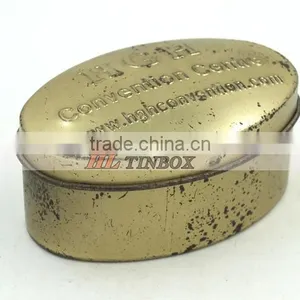 Gold Gift Jewerly Ellipse Shape Tin Box With Hinged Lid thumbnail-1