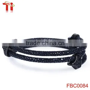 2016 3A Black Gemstone Charm Bracelet, Mens Jewelry Three-loop Wholesale Stingray Bracelet thumbnail-3
