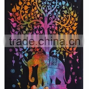 Psychedelic Tree Elephant Tapestry Tie Dye Indian Twin Bed Spread Home Decorative Wall Hanging Beach Throw Blanket China thumbnail-2
