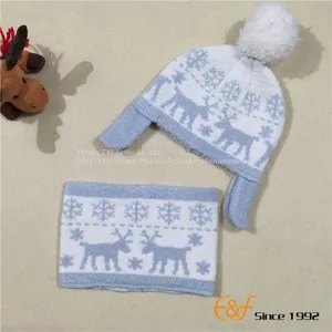 Christmas Jacquard Knitted Hat Neckpiece Set for Children thumbnail-1