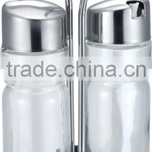 Stainless Steel Condiment Holders Glass Bottle Vinegar Oil Glass Cruet Set thumbnail-5