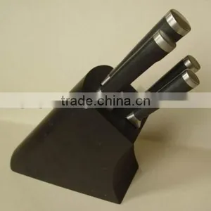 Black 5- Slots Solid Wood Knife Block, Stand, Holder, Black Lacquer Coated thumbnail-2